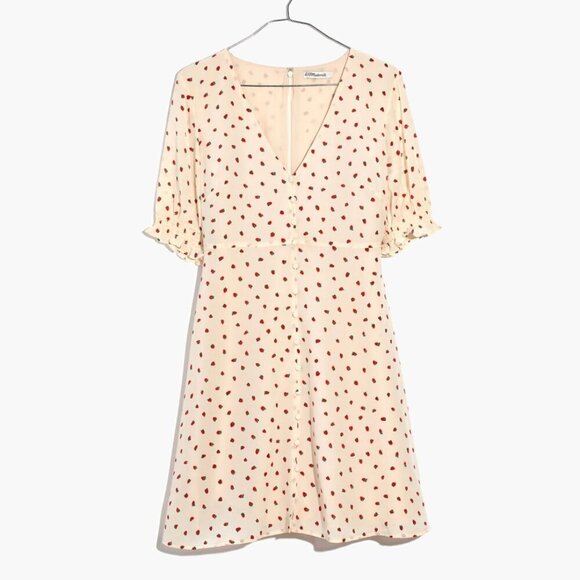 Madewell Silk Clover Cream Button-Front Dress in Fresh Strawberries Print, 0 - Picture 2 of 14